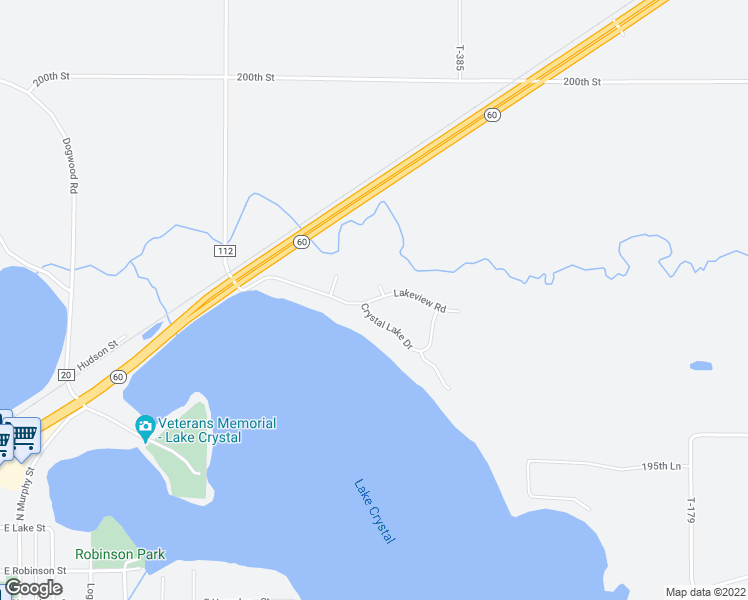 map of restaurants, bars, coffee shops, grocery stores, and more near 1005 Lakeview Road in Lake Crystal