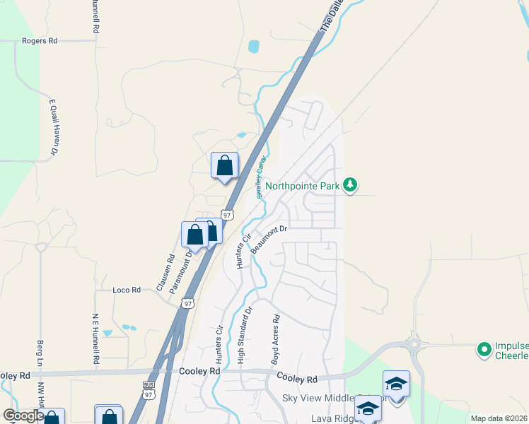 map of restaurants, bars, coffee shops, grocery stores, and more near 63785 Hunters Circle in Bend