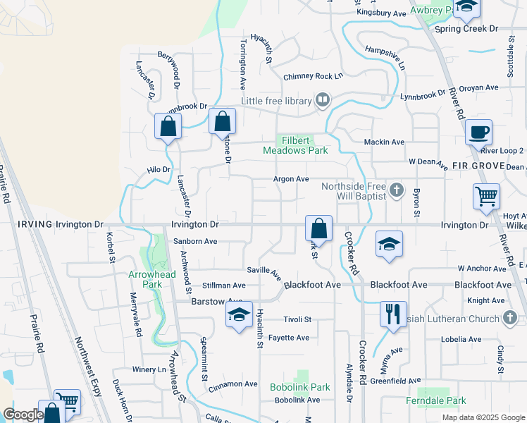map of restaurants, bars, coffee shops, grocery stores, and more near 1015 Swenson Lane in Eugene