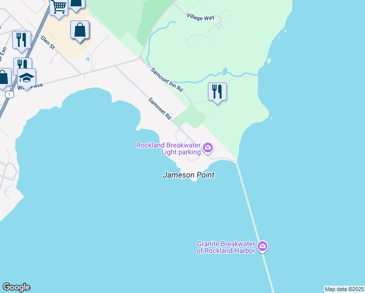map of restaurants, bars, coffee shops, grocery stores, and more near 31 Jameson Point Road in Rockland