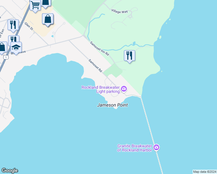 map of restaurants, bars, coffee shops, grocery stores, and more near 31 Jameson Point Road in Rockland
