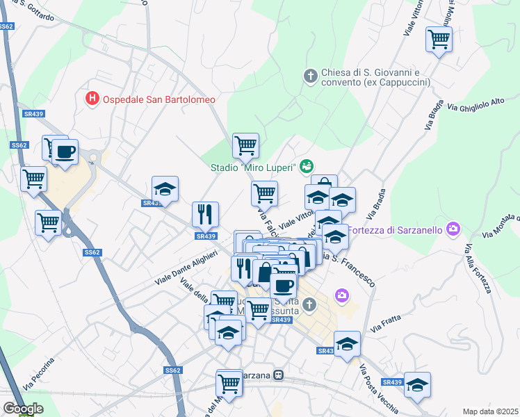 map of restaurants, bars, coffee shops, grocery stores, and more near 9 Via Villefranche de Rouergue in Sarzana