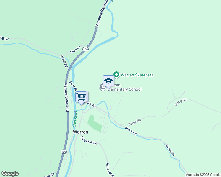 map of restaurants, bars, coffee shops, grocery stores, and more near 293 School Road in Warren