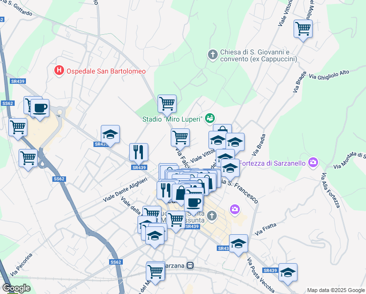 map of restaurants, bars, coffee shops, grocery stores, and more near 9 Via Villefranche de Rouergue in Sarzana