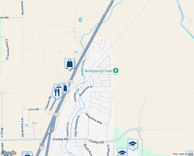 map of restaurants, bars, coffee shops, grocery stores, and more near 63802 Stanley Way in Bend