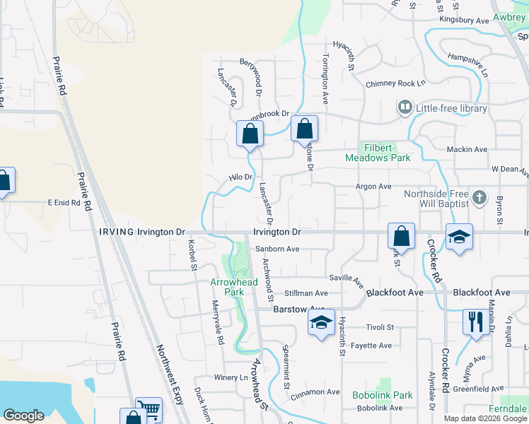 map of restaurants, bars, coffee shops, grocery stores, and more near 1175 Brockton Pl in Eugene