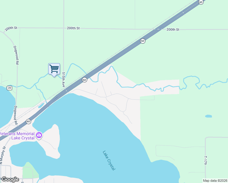 map of restaurants, bars, coffee shops, grocery stores, and more near 1005 Lakeview Road in Lake Crystal