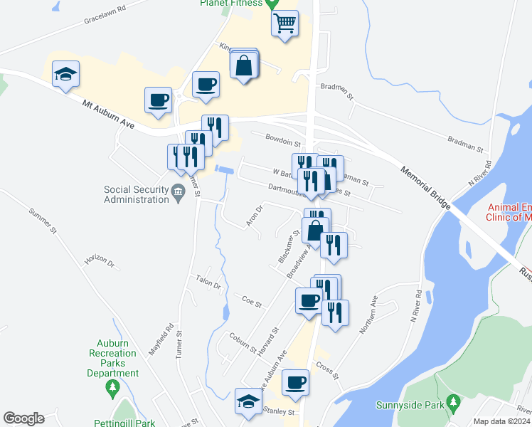 map of restaurants, bars, coffee shops, grocery stores, and more near 9 Royal Oaks Drive in Auburn