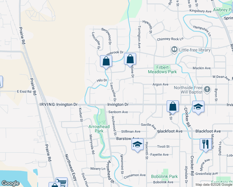 map of restaurants, bars, coffee shops, grocery stores, and more near 1175 Brockton Place in Eugene