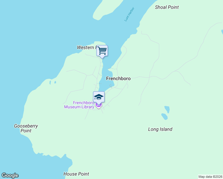 map of restaurants, bars, coffee shops, grocery stores, and more near 22 Shore Road in Frenchboro