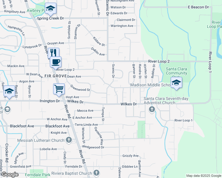 map of restaurants, bars, coffee shops, grocery stores, and more near 504 Dean Avenue in Eugene
