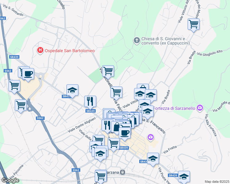 map of restaurants, bars, coffee shops, grocery stores, and more near 9 Via Villefranche de Rouergue in Sarzana