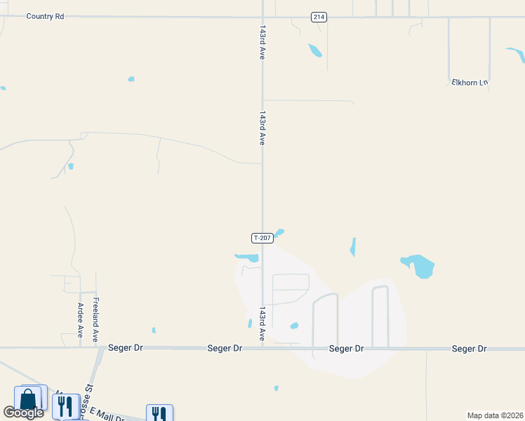 map of restaurants, bars, coffee shops, grocery stores, and more near County Road T-207 in Rapid City