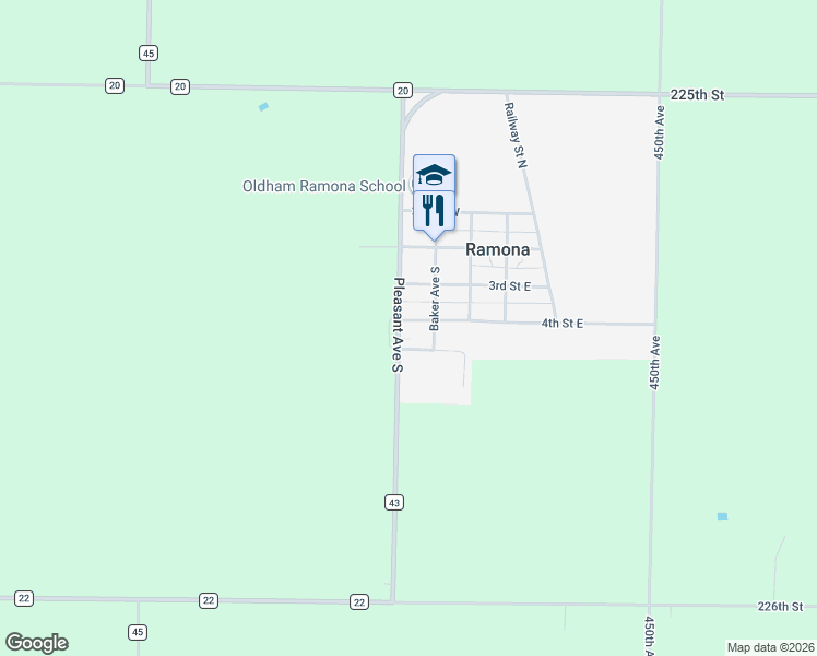 map of restaurants, bars, coffee shops, grocery stores, and more near 100-112 5th Street West in Ramona