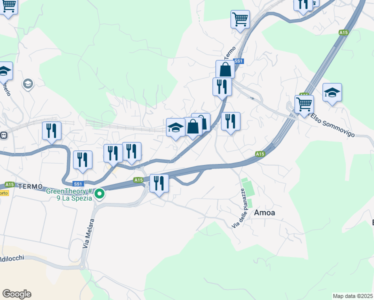 map of restaurants, bars, coffee shops, grocery stores, and more near 952 Via Sarzana in La Spezia