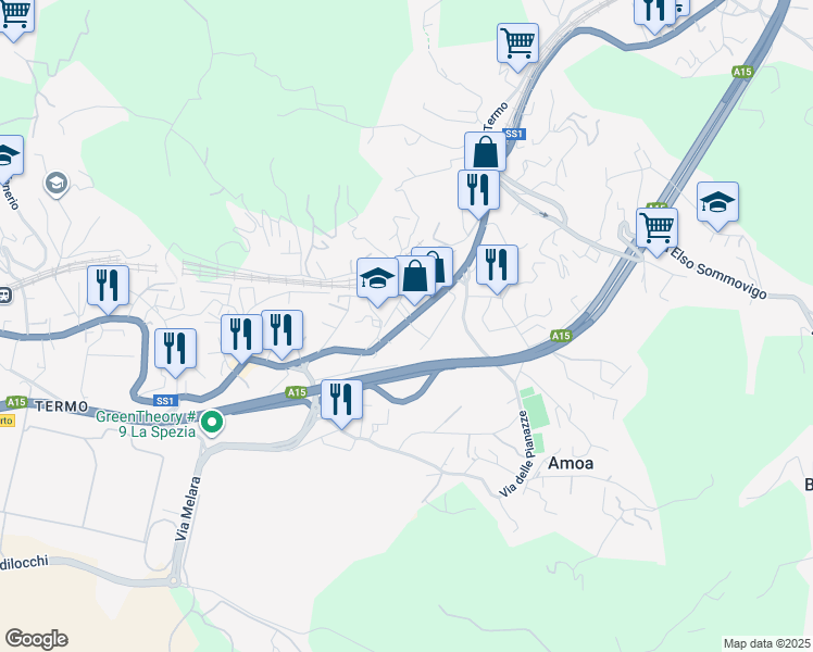 map of restaurants, bars, coffee shops, grocery stores, and more near 952 Via Sarzana in La Spezia