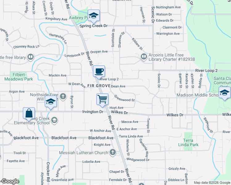 map of restaurants, bars, coffee shops, grocery stores, and more near 3785 Greenwood Street in Eugene