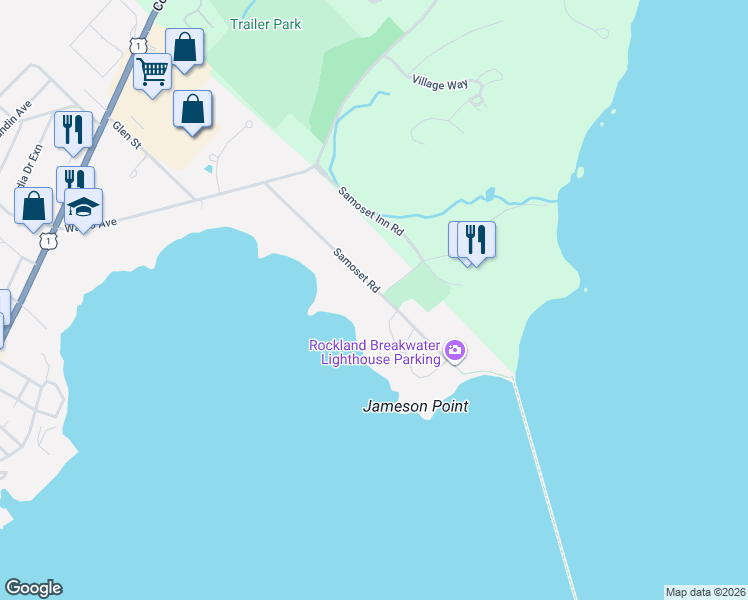 map of restaurants, bars, coffee shops, grocery stores, and more near 24 Samoset Road in Rockland