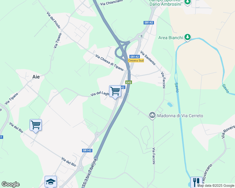 map of restaurants, bars, coffee shops, grocery stores, and more near 928 Via Vic. le del Laghetto in Cesena