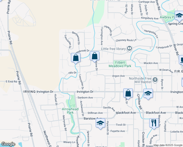 map of restaurants, bars, coffee shops, grocery stores, and more near 1098 Tyson Lane in Eugene