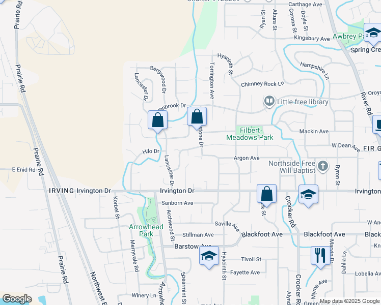 map of restaurants, bars, coffee shops, grocery stores, and more near 1098 Tyson Lane in Eugene