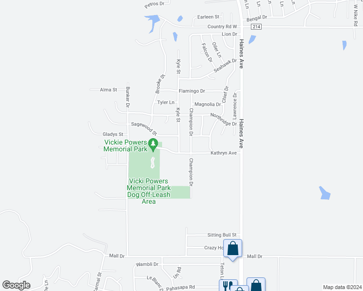 map of restaurants, bars, coffee shops, grocery stores, and more near 3342 Kyle Street in Rapid City