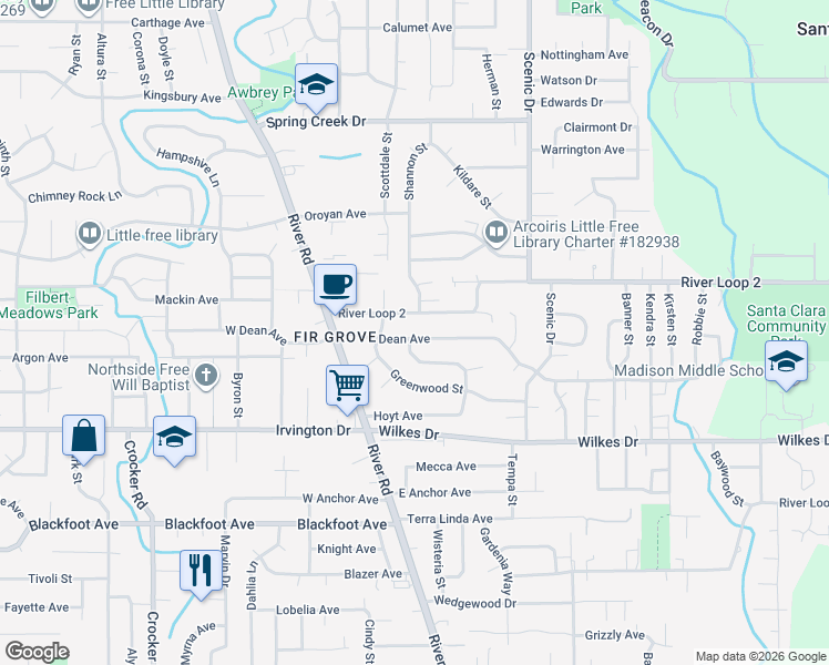 map of restaurants, bars, coffee shops, grocery stores, and more near 279 Dean Avenue in Eugene