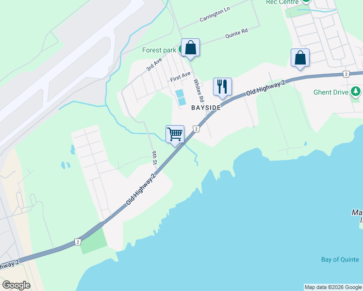 map of restaurants, bars, coffee shops, grocery stores, and more near Old Highway 2 in Hastings County