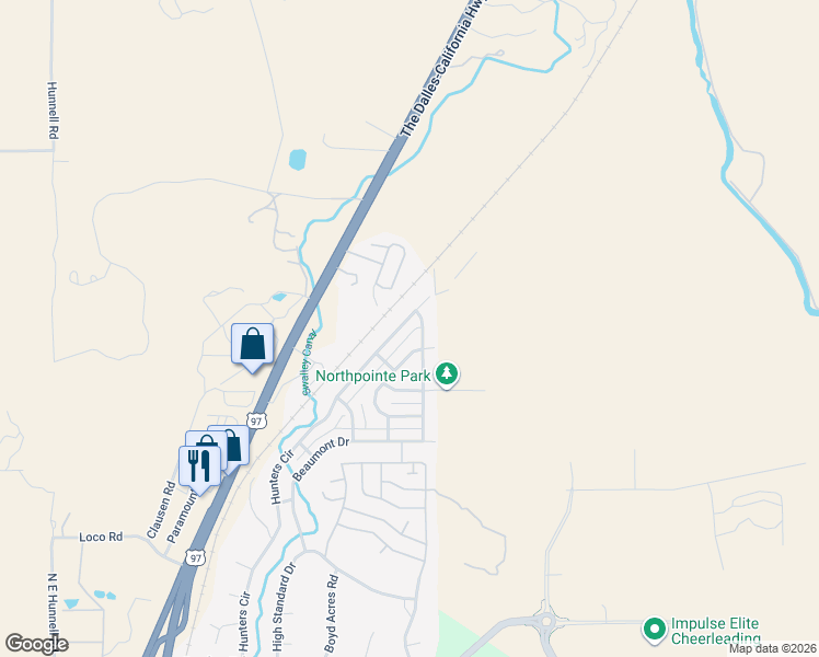 map of restaurants, bars, coffee shops, grocery stores, and more near 63842 Hunters Circle in Bend
