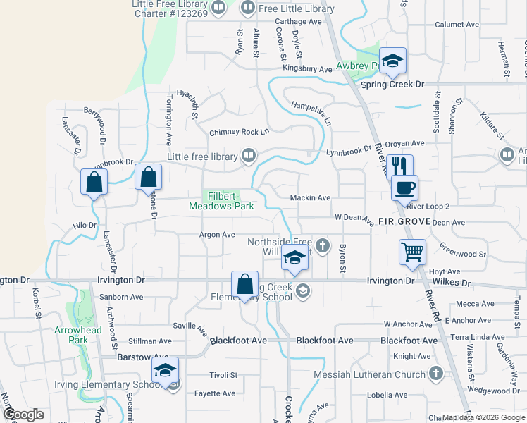 map of restaurants, bars, coffee shops, grocery stores, and more near 709 Tyson Lane in Eugene
