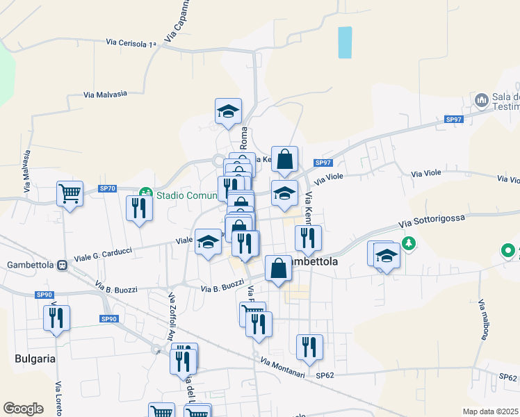 map of restaurants, bars, coffee shops, grocery stores, and more near 29 Via Viole in Gambettola