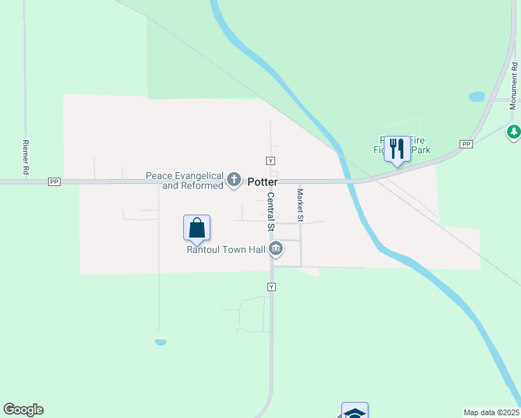 map of restaurants, bars, coffee shops, grocery stores, and more near 221 Central Street in Potter