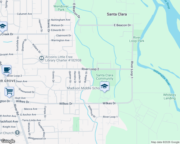 map of restaurants, bars, coffee shops, grocery stores, and more near 810 River Loop 2 in Eugene