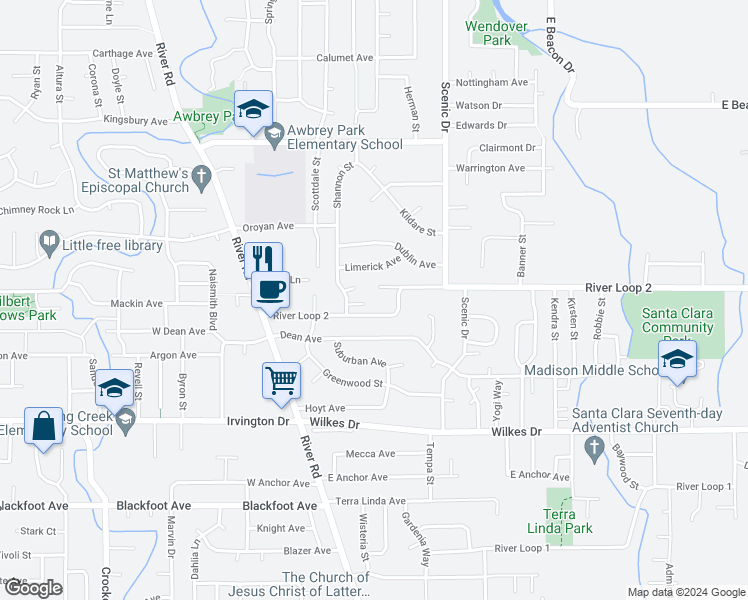 map of restaurants, bars, coffee shops, grocery stores, and more near 340 North Grove Court in Eugene