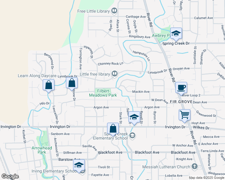 map of restaurants, bars, coffee shops, grocery stores, and more near 534 Naismith Boulevard in Eugene