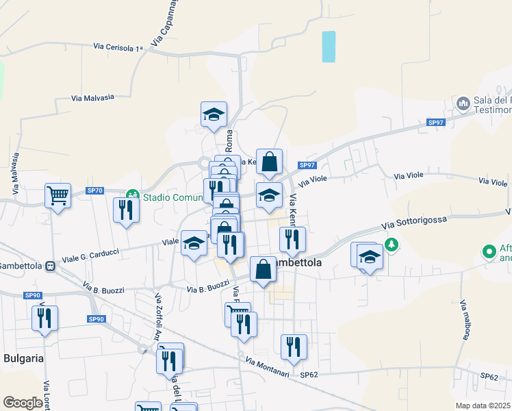 map of restaurants, bars, coffee shops, grocery stores, and more near 29 Via Viole in Gambettola