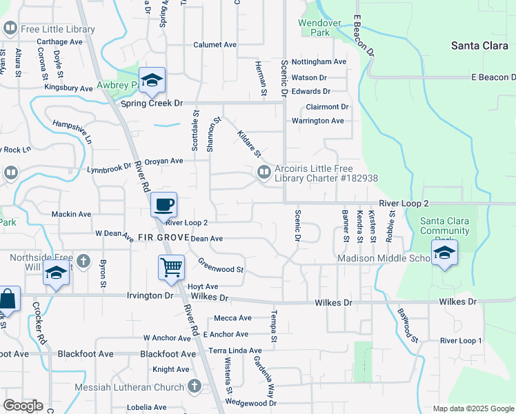 map of restaurants, bars, coffee shops, grocery stores, and more near 350 River Loop 2 in Eugene