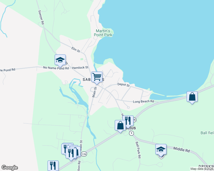 map of restaurants, bars, coffee shops, grocery stores, and more near 55 Depot Street in Sabattus