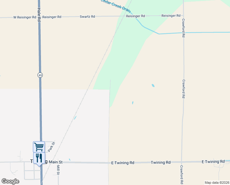 map of restaurants, bars, coffee shops, grocery stores, and more near 1353-1361 North Young Road in Twining