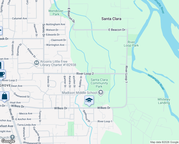 map of restaurants, bars, coffee shops, grocery stores, and more near 810 River Loop 2 in Eugene