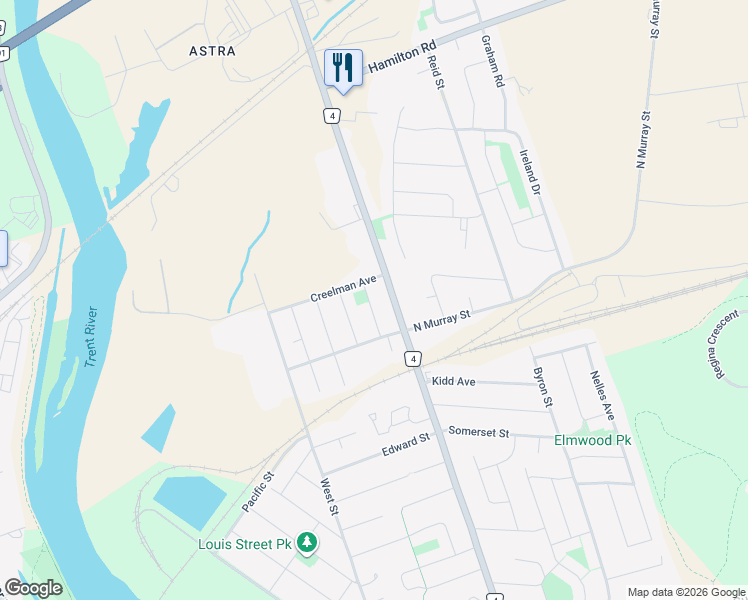 map of restaurants, bars, coffee shops, grocery stores, and more near 29 McNichol Avenue in Quinte West