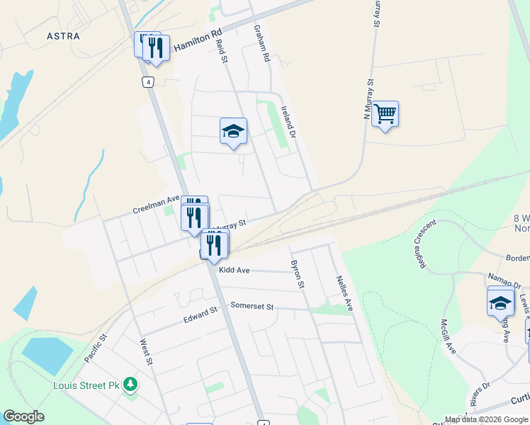map of restaurants, bars, coffee shops, grocery stores, and more near 110 North Murray Street in Quinte West