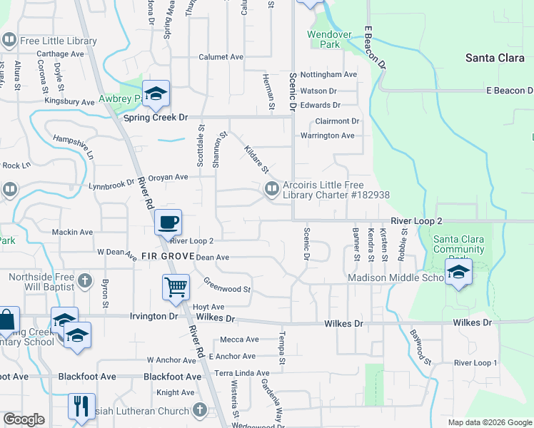 map of restaurants, bars, coffee shops, grocery stores, and more near 350 River Loop 2 in Eugene