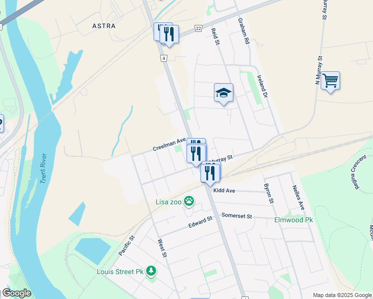 map of restaurants, bars, coffee shops, grocery stores, and more near 310 County Road 4 in Quinte West