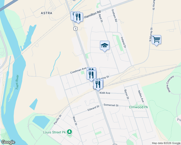 map of restaurants, bars, coffee shops, grocery stores, and more near 327 Sidney Street in Quinte West