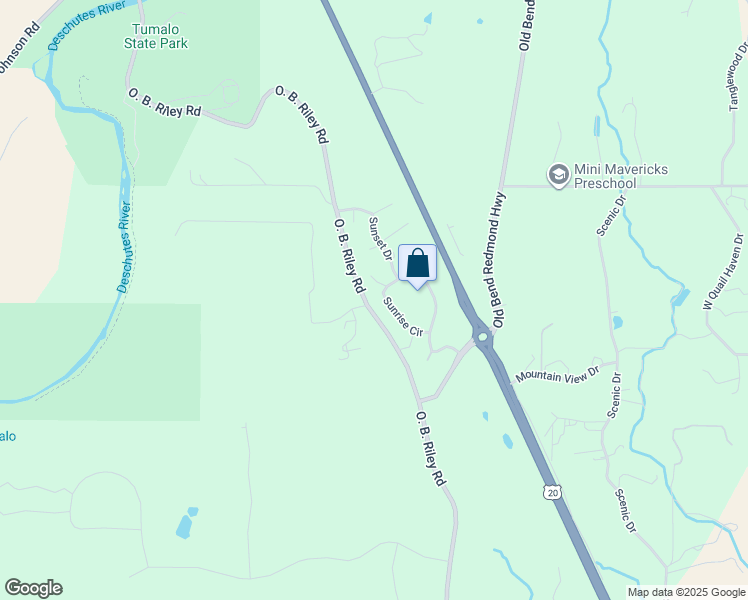 map of restaurants, bars, coffee shops, grocery stores, and more near 63899 Sunrise Circle in Bend
