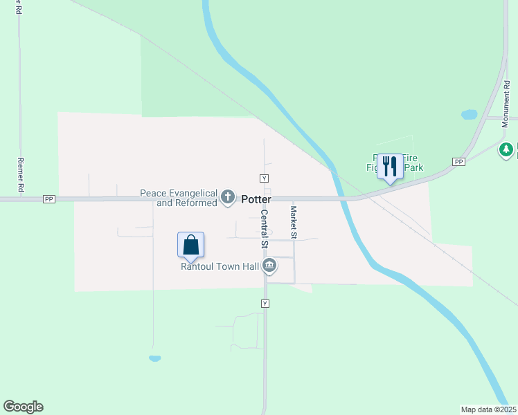 map of restaurants, bars, coffee shops, grocery stores, and more near 221 Central Street in Potter