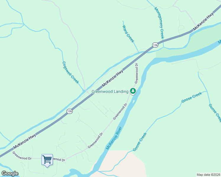 map of restaurants, bars, coffee shops, grocery stores, and more near 43950 McKenzie Highway in Walterville