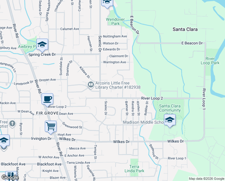 map of restaurants, bars, coffee shops, grocery stores, and more near 552 Dublin Avenue in Eugene