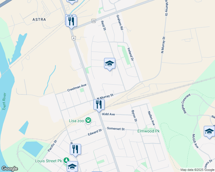 map of restaurants, bars, coffee shops, grocery stores, and more near 17 Loraine Avenue in Quinte West